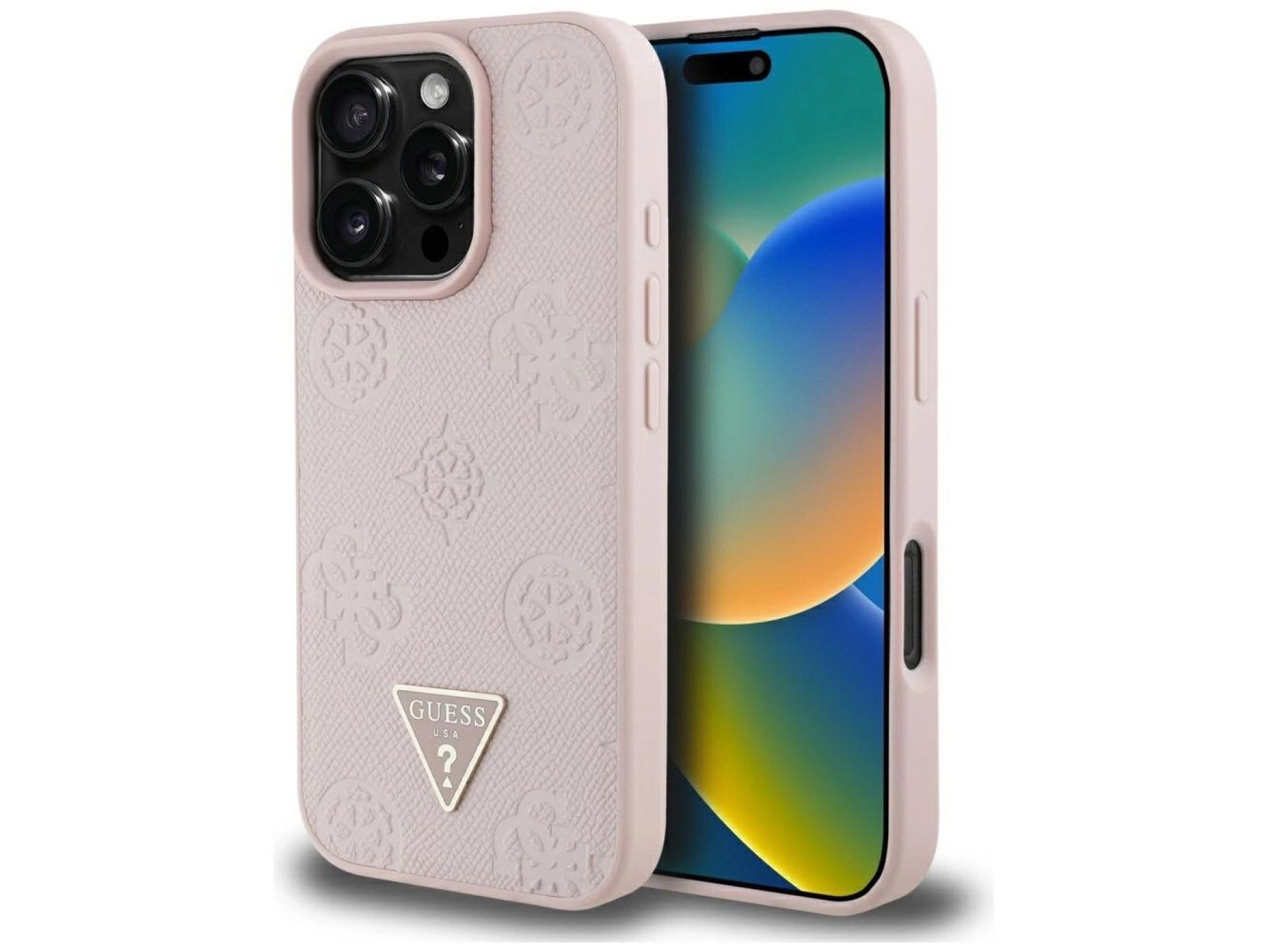Funda Guess MagSafe para iPhone 16 Pro con logo de peonía y estampado en caliente - Rosa