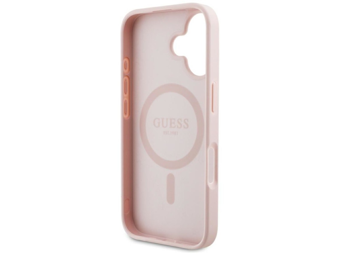 Capa MagSafe para iPhone 16 com estampa texturizada de peônias e triângulos - Rosa