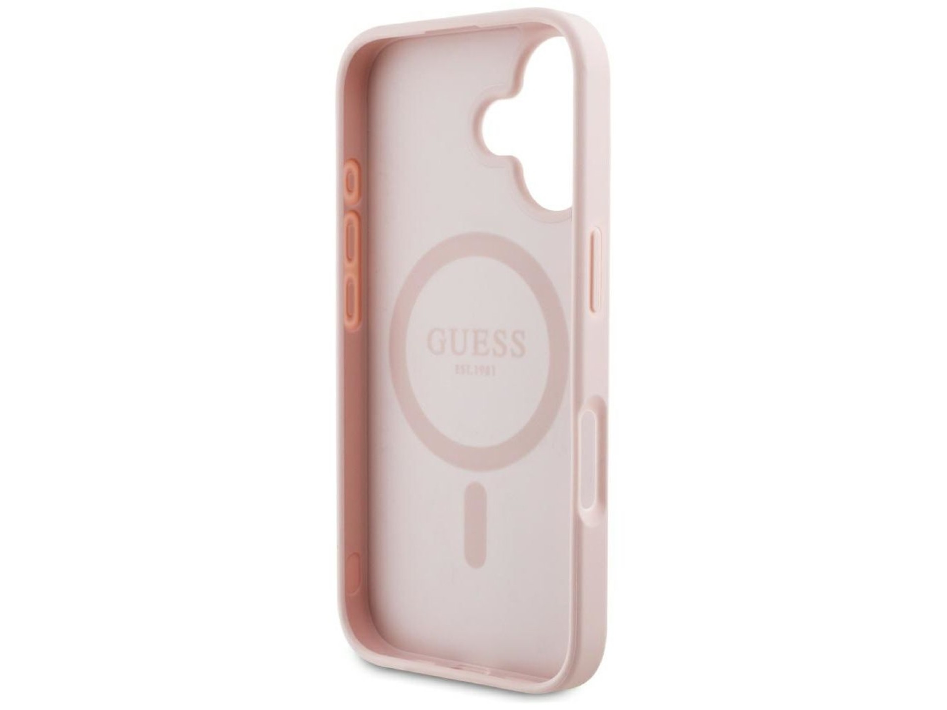 Capa MagSafe para iPhone 16 com estampa texturizada de peônias e triângulos - Rosa
