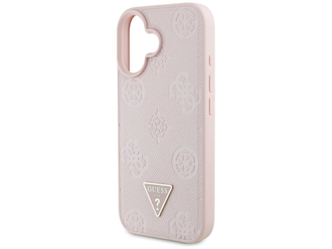Capa MagSafe para iPhone 16 com estampa texturizada de peônias e triângulos - Rosa