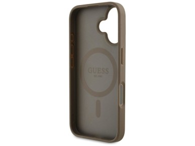 Guess Grained Hot Stamp Peony Triangle Logo MagSafe iPhone 16 Case - Brown Guess Grained Hot Stamp Peony Triangle Logo MagSafe iPhone 16 Case - Brown