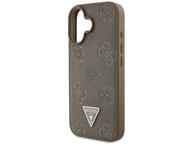 Guess Grained Hot Stamp Peony Triangle Logo MagSafe iPhone 16 Case - Brown Guess Grained Hot Stamp Peony Triangle Logo MagSafe iPhone 16 Case - Brown