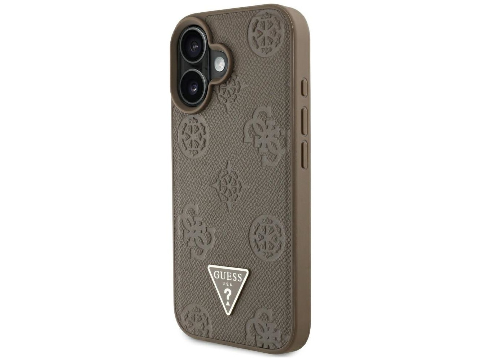 Capa MagSafe para iPhone 16 com estampa texturizada de peônias e triângulos - Marrom