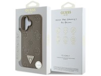 Capa MagSafe para iPhone 16 com estampa texturizada de peônias e triângulos - Marrom Capa MagSafe para iPhone 16 com estampa texturizada de peônias e triângulos - Marrom
