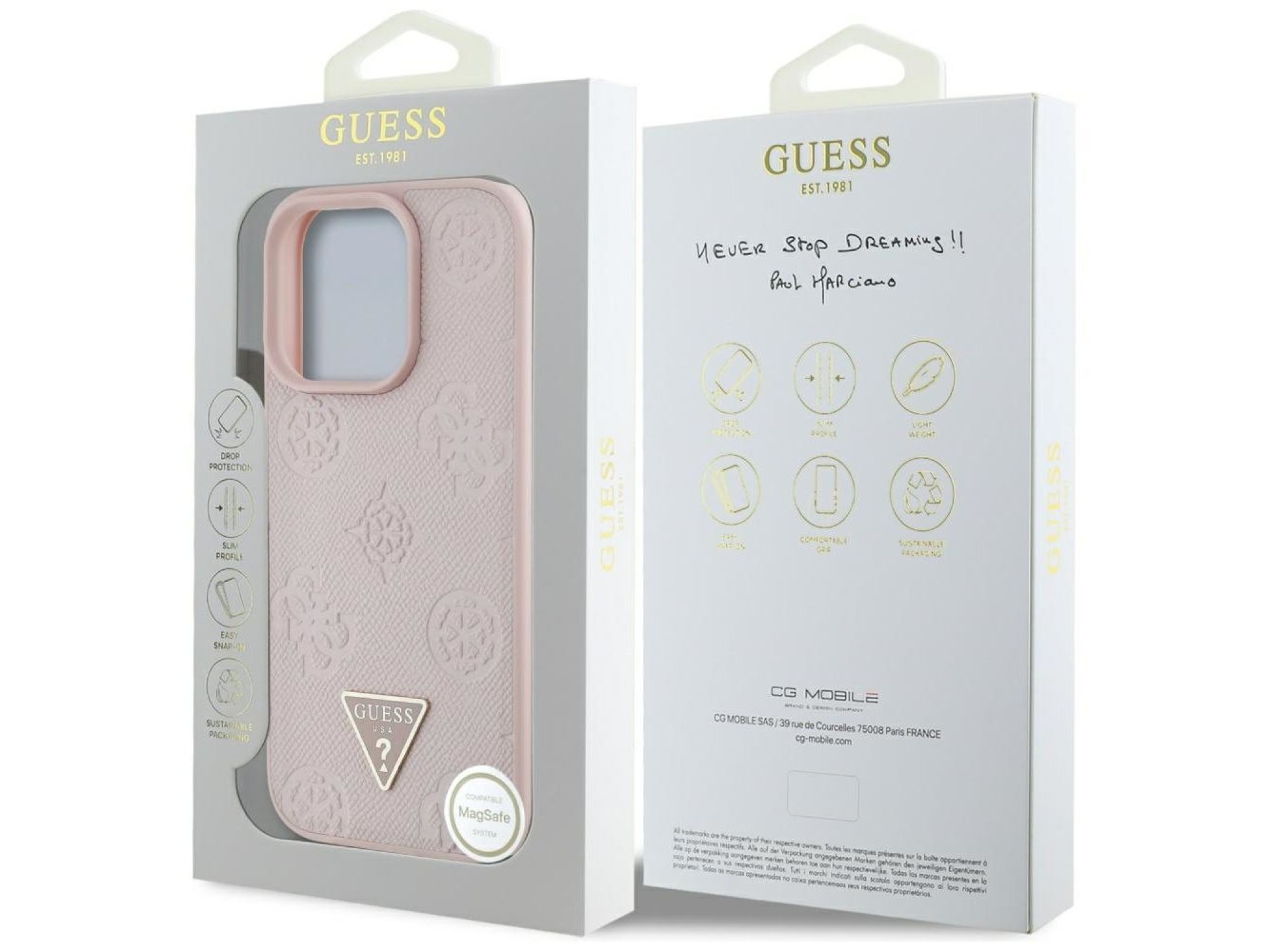 Funda Guess MagSafe para iPhone 16 Pro con logo de peonía y estampado en caliente - Rosa