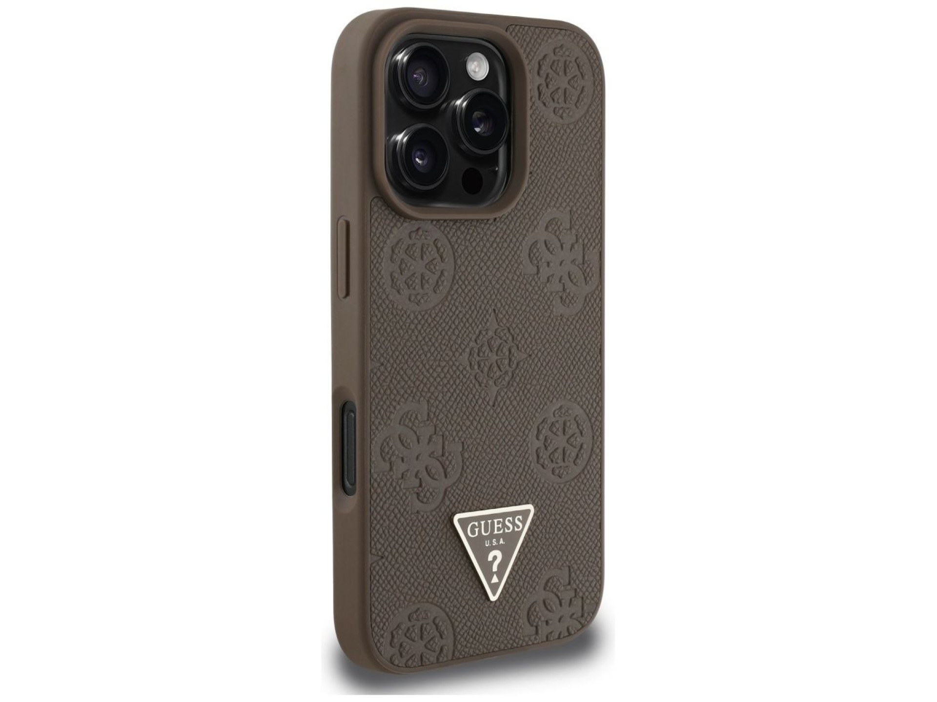 Capa MagSafe para iPhone 16 Pro com estampa texturizada de peônias e triângulos - Marrom