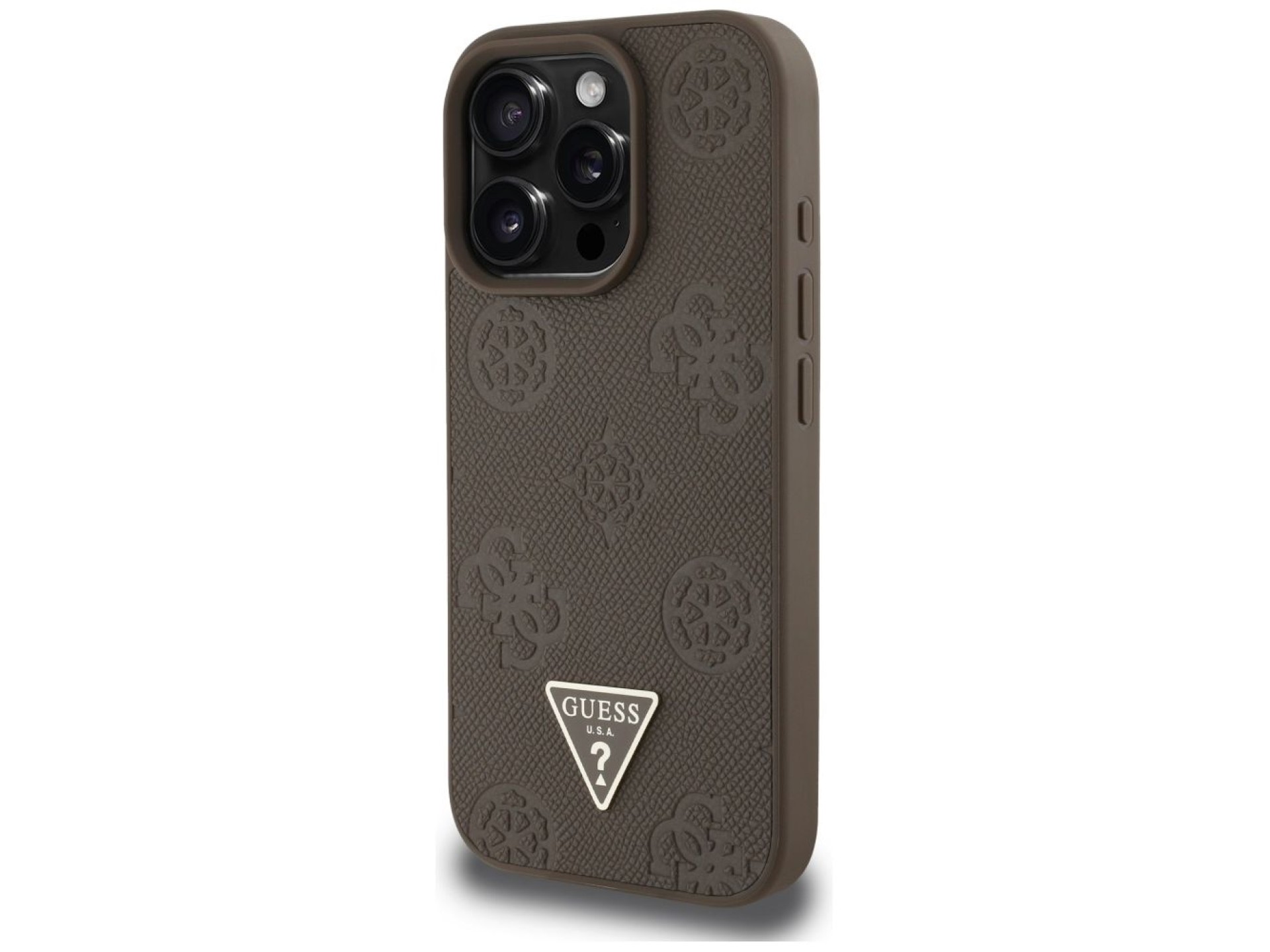 Capa MagSafe para iPhone 16 Pro com estampa texturizada de peônias e triângulos - Marrom