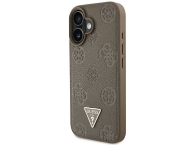 Guess Grained Hot Stamp Peony Triangle Logo MagSafe iPhone 16 Case - Brown Guess Grained Hot Stamp Peony Triangle Logo MagSafe iPhone 16 Case - Brown