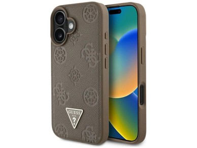 Guess Grained Hot Stamp Peony Triangle Logo MagSafe iPhone 16 Case - Brown Guess Grained Hot Stamp Peony Triangle Logo MagSafe iPhone 16 Case - Brown