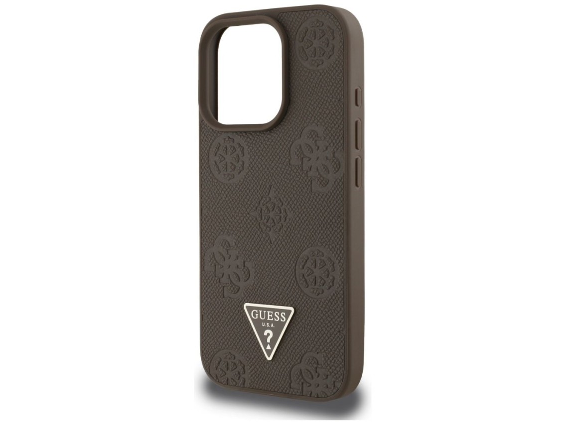 Capa MagSafe para iPhone 16 Pro com estampa texturizada de peônias e triângulos - Marrom