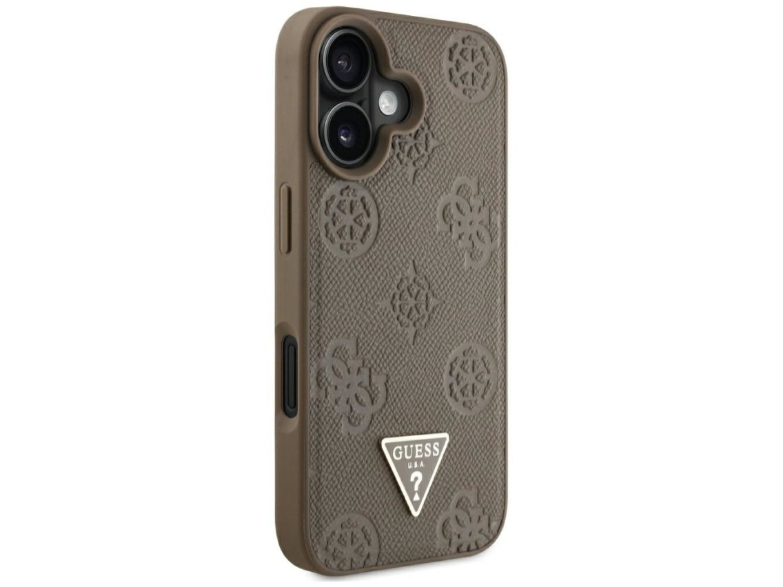 Capa MagSafe para iPhone 16 com estampa texturizada de peônias e triângulos - Marrom