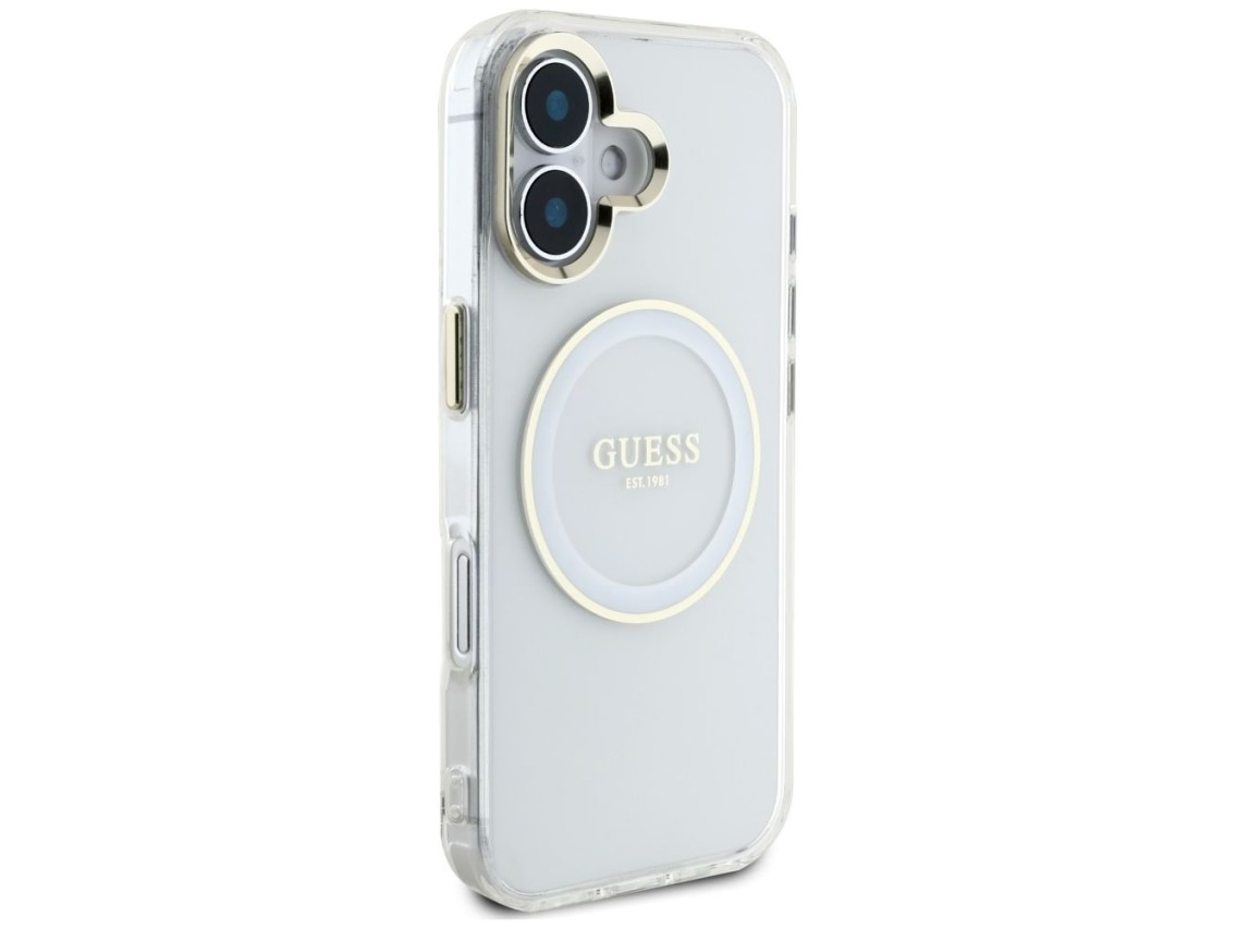 Guess IML Metal Colored Circle Classic Logo MagSafe case for iPhone 16 - white