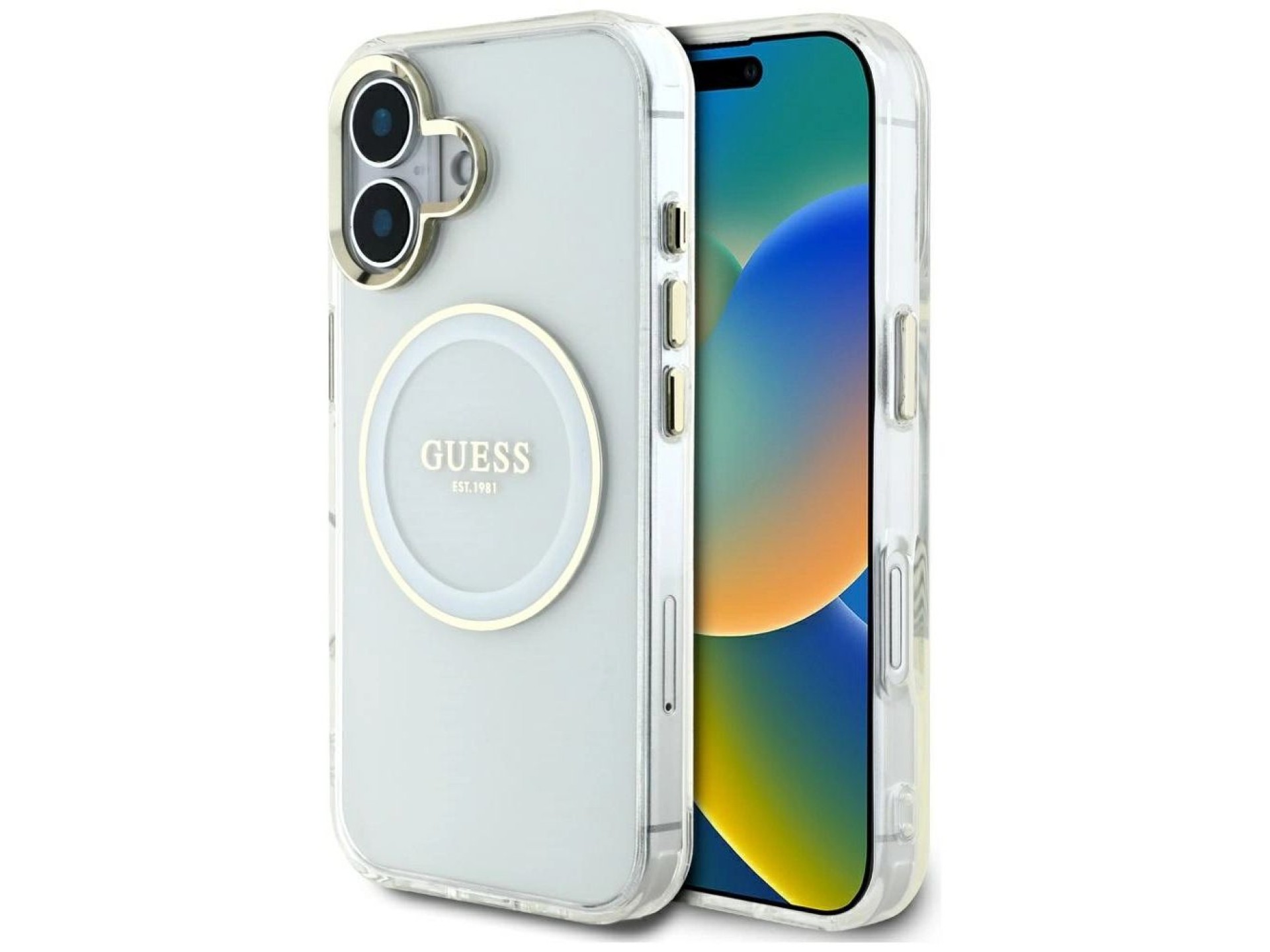 Guess IML Metal Colored Circle Classic Logo MagSafe case for iPhone 16 - white