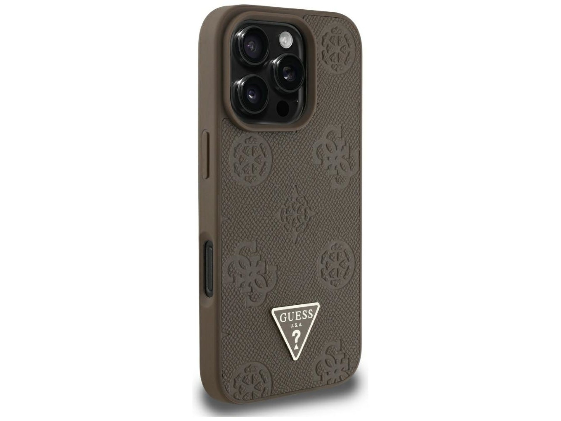 Guess Grained Hot Stamp Peony Triangle Logo MagSafe iPhone 16 Pro Max Case - Brown