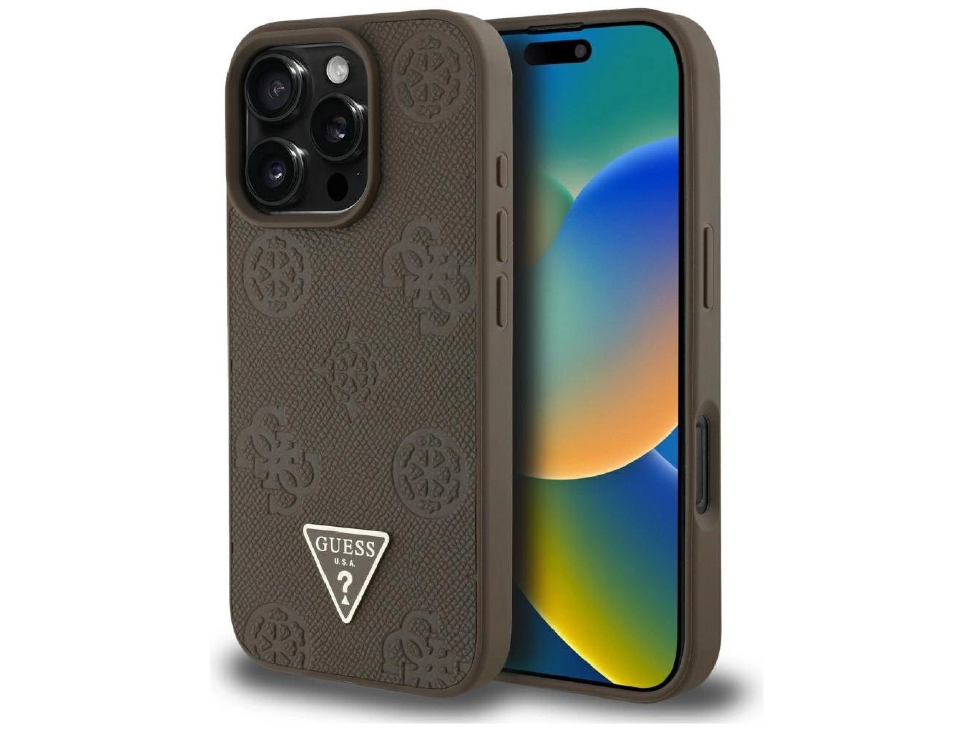 Guess Grained Hot Stamp Peony Triangle Logo MagSafe iPhone 16 Pro Max Case - Brown