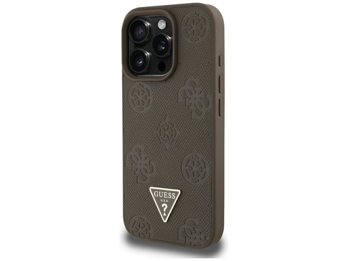 Guess Grained Hot Stamp Peony Triangle Logo MagSafe iPhone 16 Pro Max Case - Brown