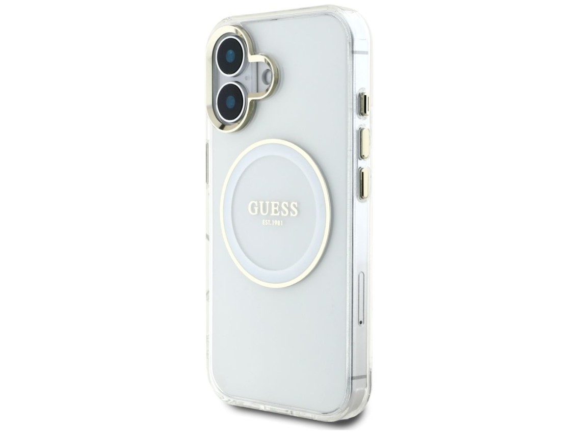 Guess IML Metal Colored Circle Classic Logo MagSafe case for iPhone 16 - white