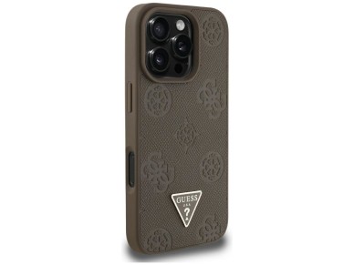 Capa MagSafe para iPhone 16 Pro Max com estampa texturizada de peônias e triângulos - Marrom Capa MagSafe para iPhone 16 Pro Max com estampa texturizada de peônias e triângulos - Marrom