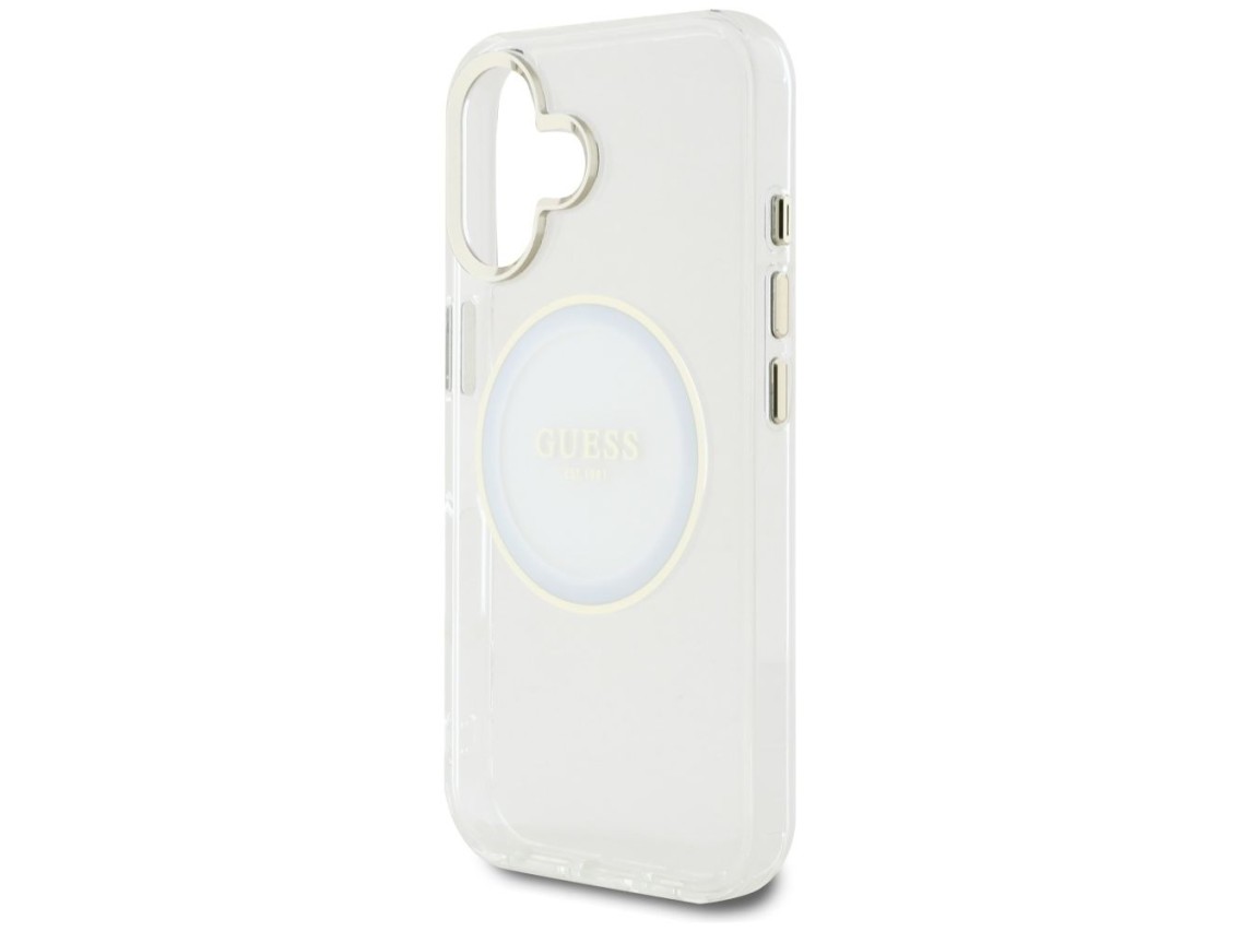 Guess IML Metal Colored Circle Classic Logo MagSafe case for iPhone 16 - white