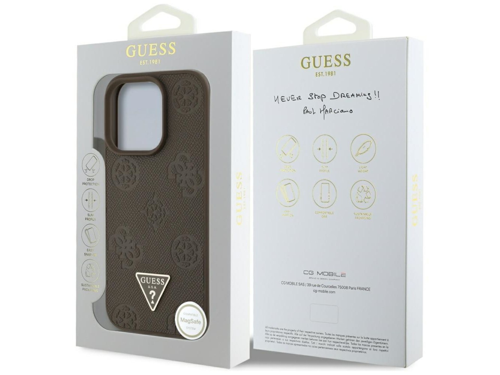 Guess Grained Hot Stamp Peony Triangle Logo MagSafe iPhone 16 Pro Max Case - Brown