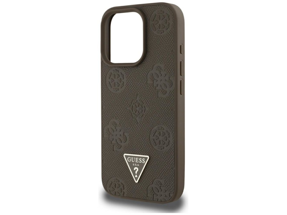 Guess Grained Hot Stamp Peony Triangle Logo MagSafe iPhone 16 Pro Max Case - Brown
