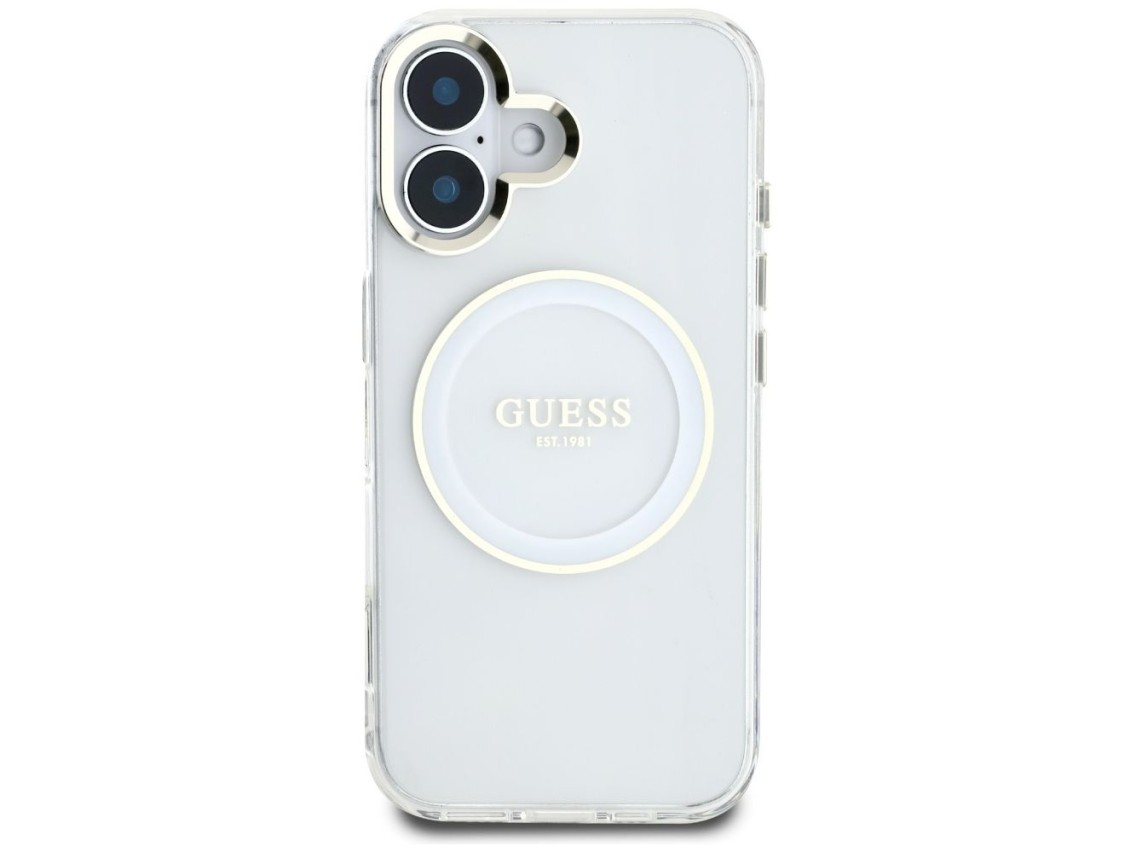 Guess IML Metal Colored Circle Classic Logo MagSafe case for iPhone 16 - white