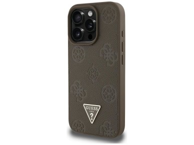 Capa MagSafe para iPhone 16 Pro Max com estampa texturizada de peônias e triângulos - Marrom Capa MagSafe para iPhone 16 Pro Max com estampa texturizada de peônias e triângulos - Marrom