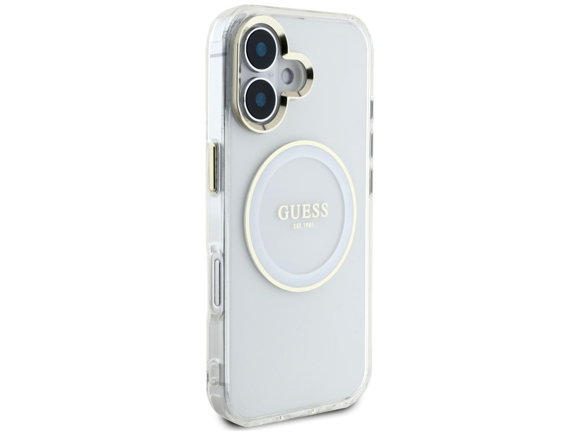 Guess IML Metal Colored Circle Classic Logo MagSafe case for iPhone 16 - white