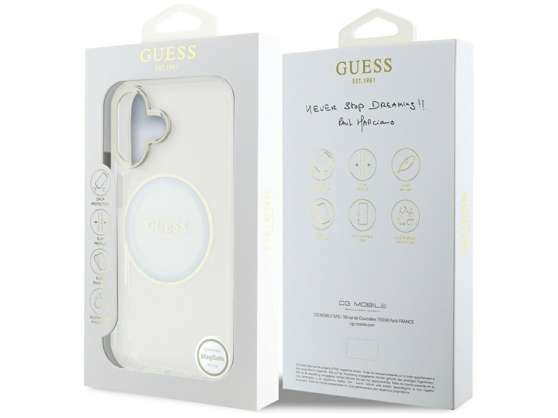 Guess IML Metal Colored Circle Classic Logo MagSafe case for iPhone 16 - white