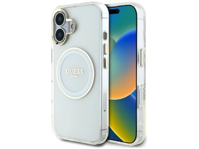 Funda Guess IML Metal Colored Circle Classic Logo MagSafe para iPhone 16 - blanca Funda Guess IML Metal Colored Circle Classic Logo MagSafe para iPhone 16 - blanca