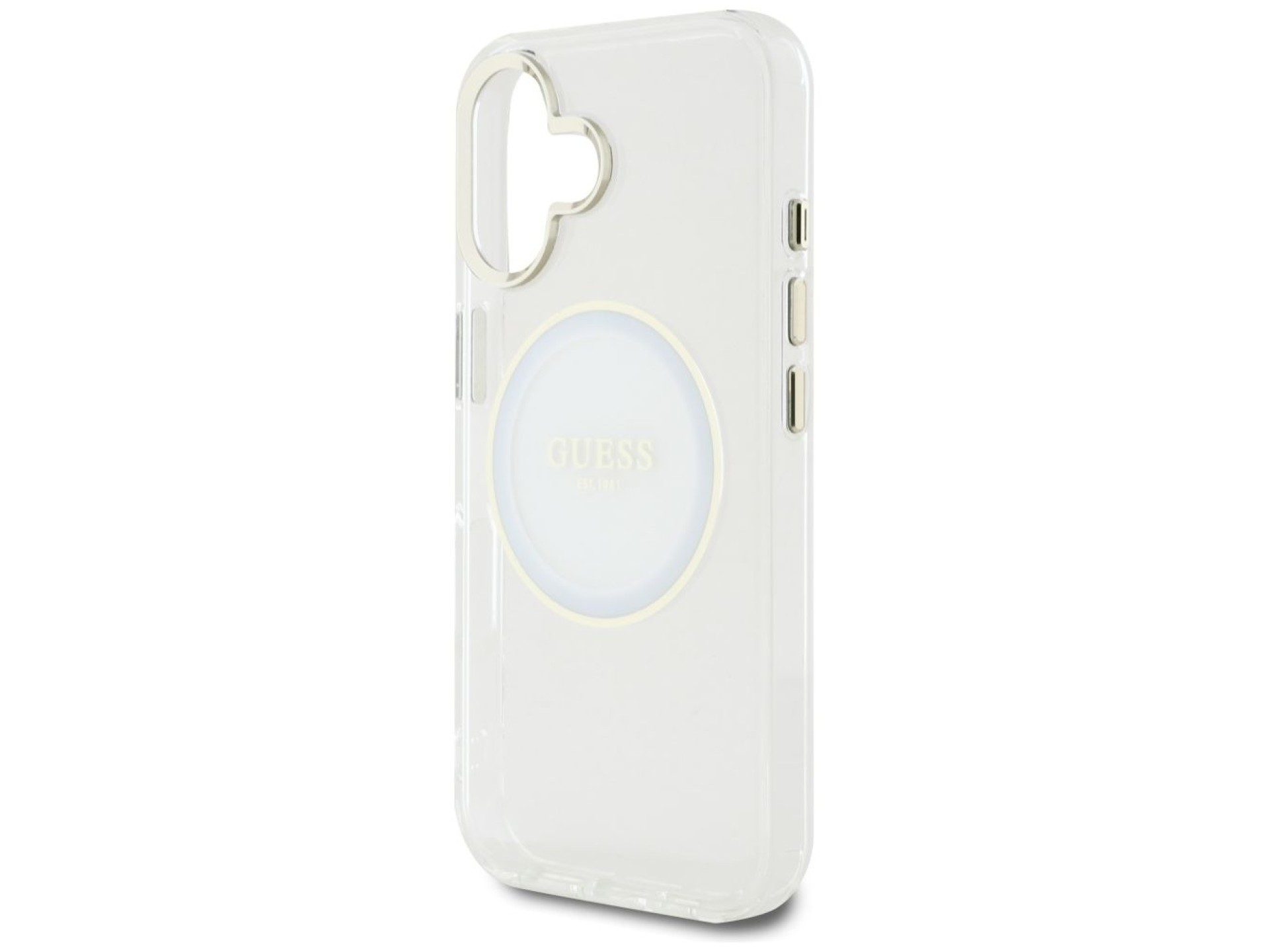 Guess IML Metal Colored Circle Classic Logo MagSafe case for iPhone 16 - white