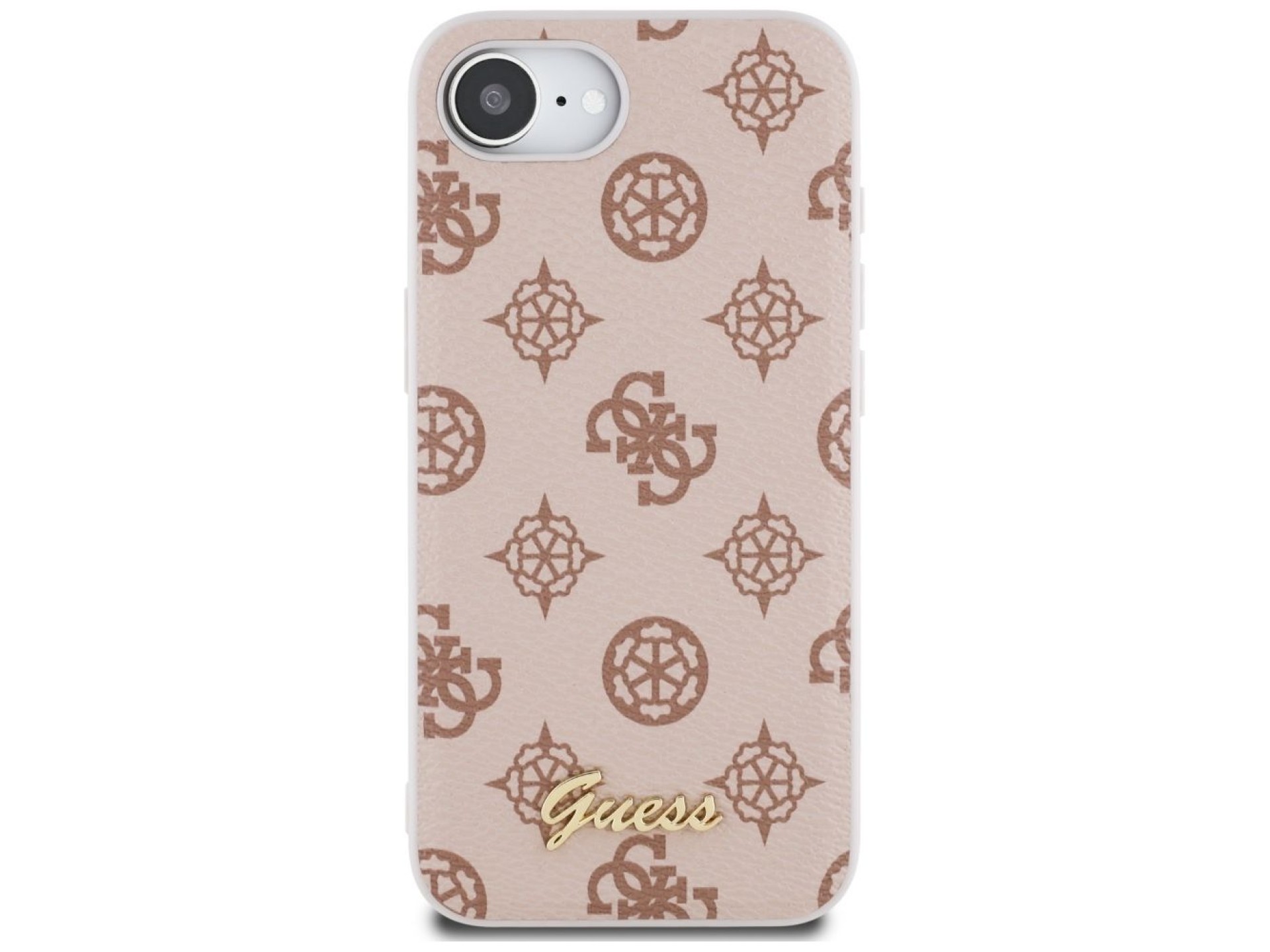 Funda Guess Peony Script Logo MagSafe para iPhone 16e - Marrón