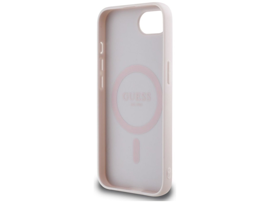 Funda Guess Peony Script Logo MagSafe para iPhone 16e - Marrón