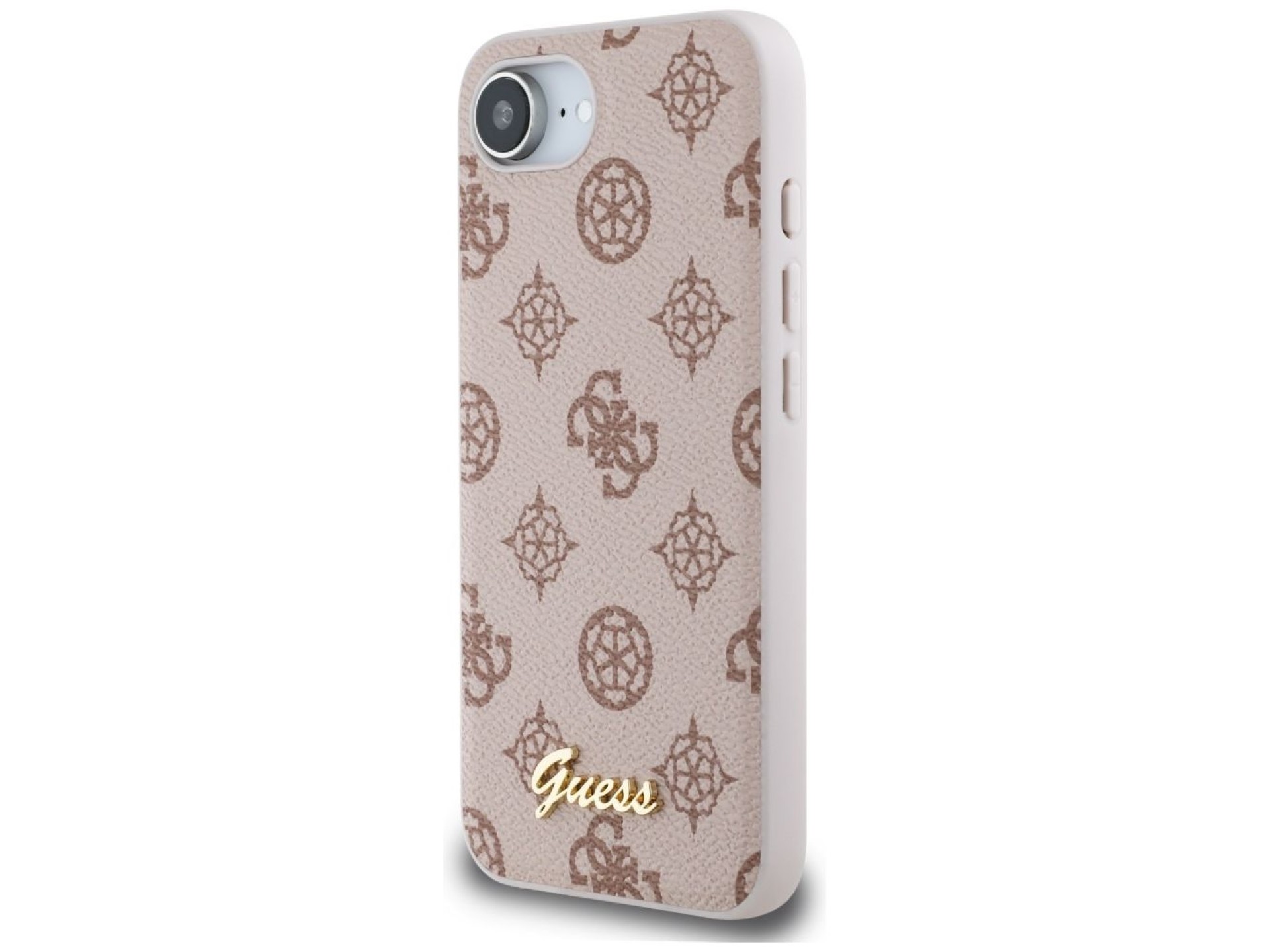 Funda Guess Peony Script Logo MagSafe para iPhone 16e - Marrón