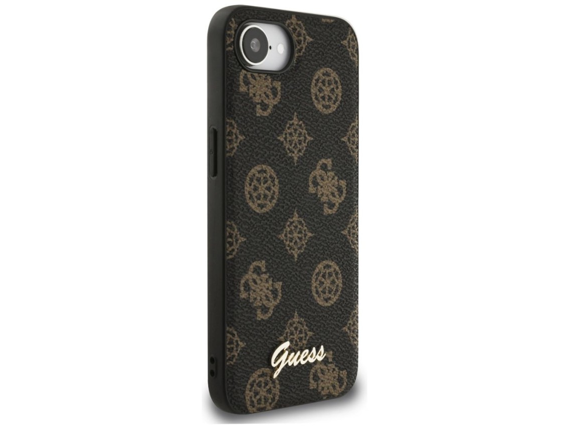 Capa MagSafe para iPhone 16e com logo Guess Peony Script, preta