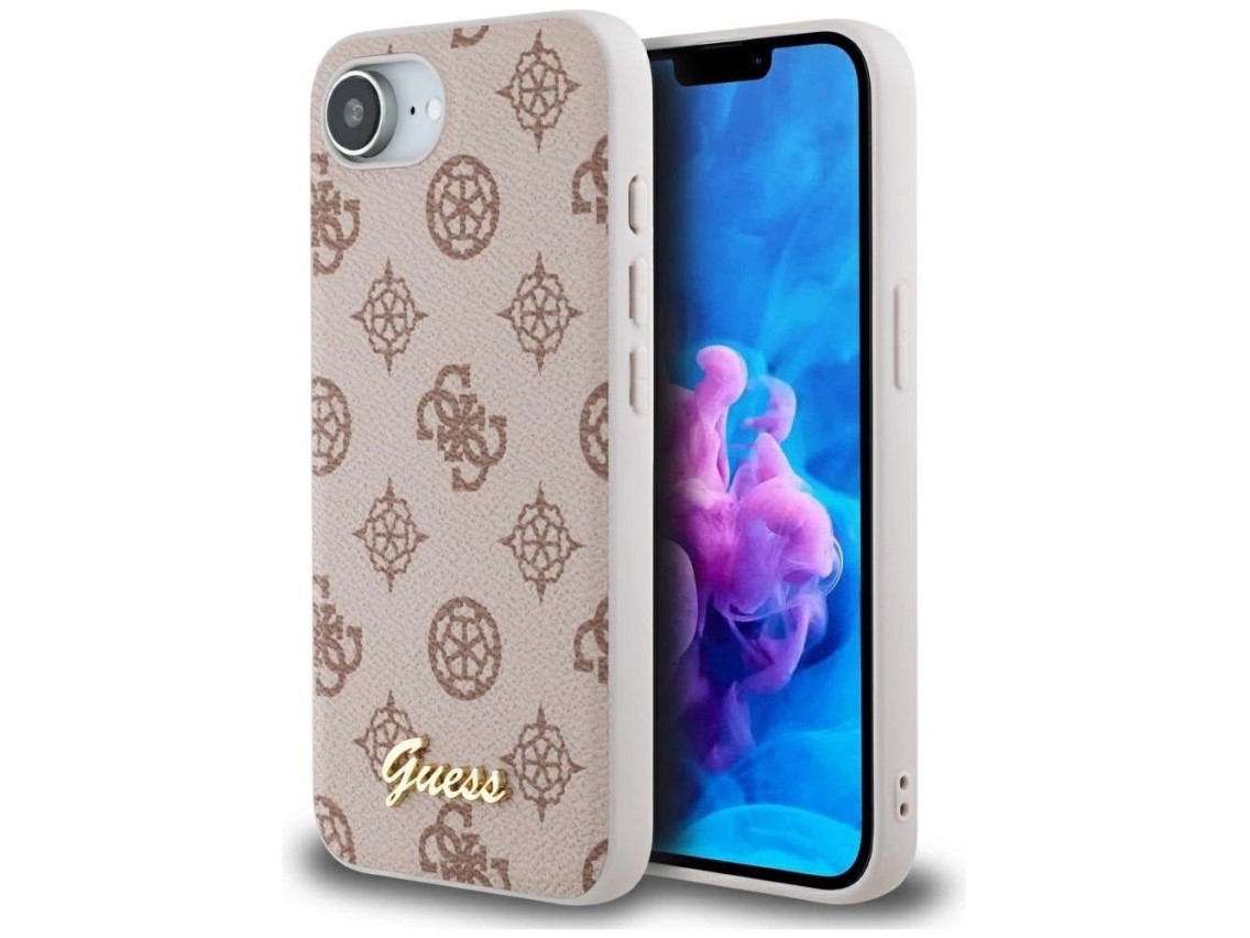 Funda Guess Peony Script Logo MagSafe para iPhone 16e - Marrón