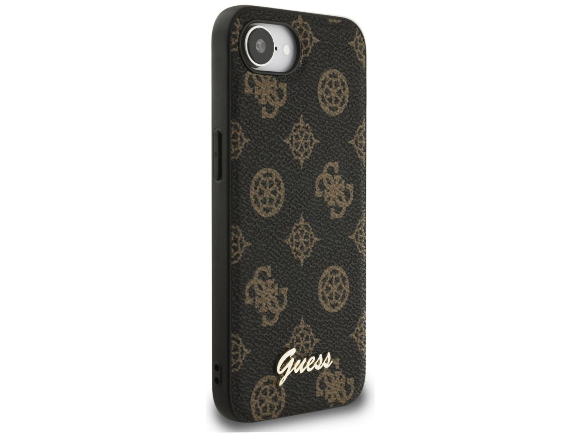 Capa MagSafe para iPhone 16e com logo Guess Peony Script, preta