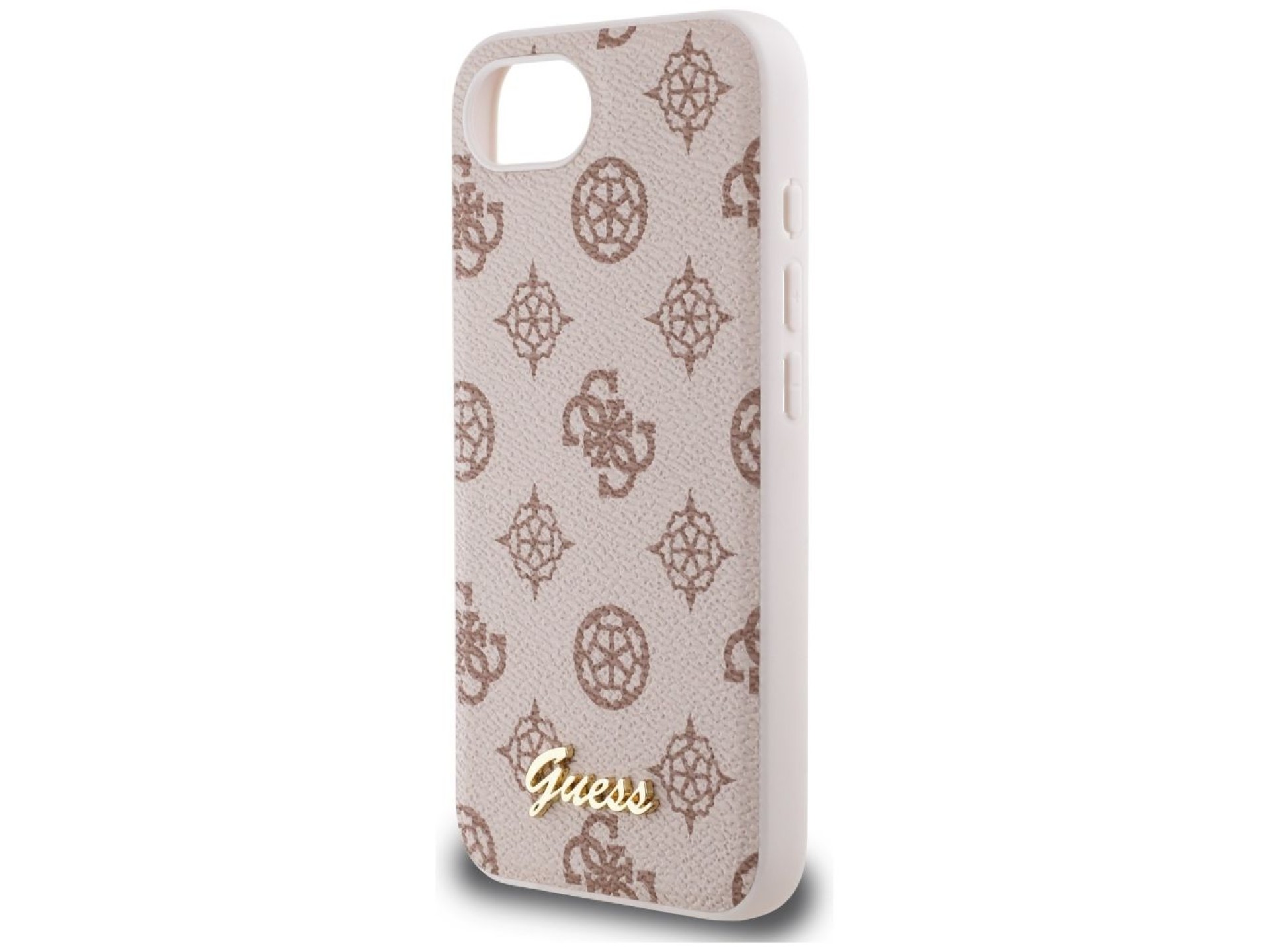 Funda Guess Peony Script Logo MagSafe para iPhone 16e - Marrón