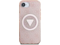 Funda Guess IML Metal Glitter 4G Circle Triangle MagSafe para iPhone 16e - rosa