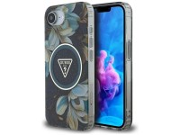Guess IML Metal Glitter Flowers Triangle MagSafe case for iPhone 16e - black Guess IML Metal Glitter Flowers Triangle MagSafe case for iPhone 16e - black