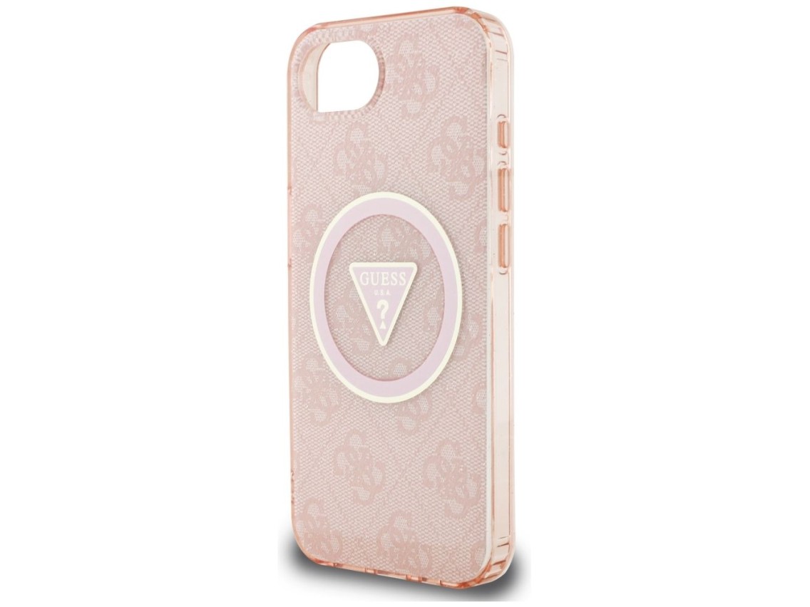 Funda Guess IML Metal Glitter 4G Circle Triangle MagSafe para iPhone 16e - rosa