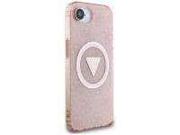 Funda Guess IML Metal Glitter 4G Circle Triangle MagSafe para iPhone 16e - rosa