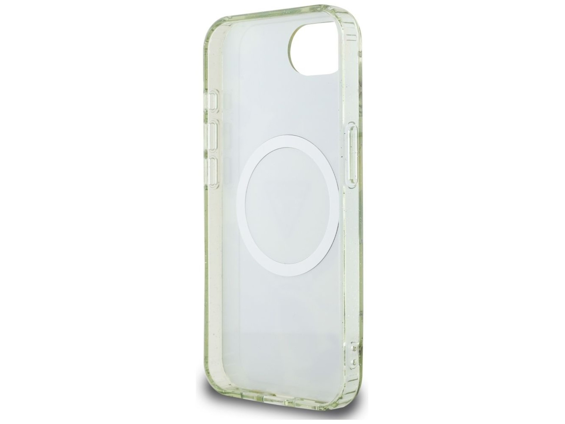 Funda Guess IML Metal Glitter Flowers Triangle MagSafe para iPhone 16e - Verde