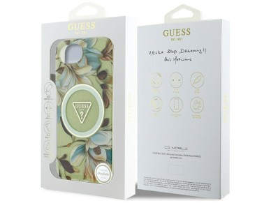 Guess IML Metal Glitter Flowers Triangle MagSafe iPhone 16e Case - Green Guess IML Metal Glitter Flowers Triangle MagSafe iPhone 16e Case - Green