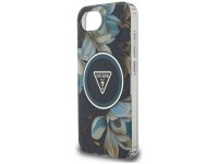 Guess IML Metal Glitter Flowers Triangle MagSafe case for iPhone 16e - black Guess IML Metal Glitter Flowers Triangle MagSafe case for iPhone 16e - black