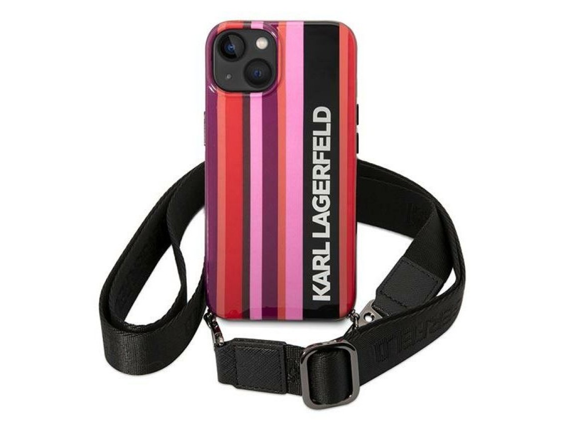 Karl Lagerfeld KLHCP14SSTSTP iPhone 14 6.1 "carcasa rígida rosa / correa de rayas rosas"