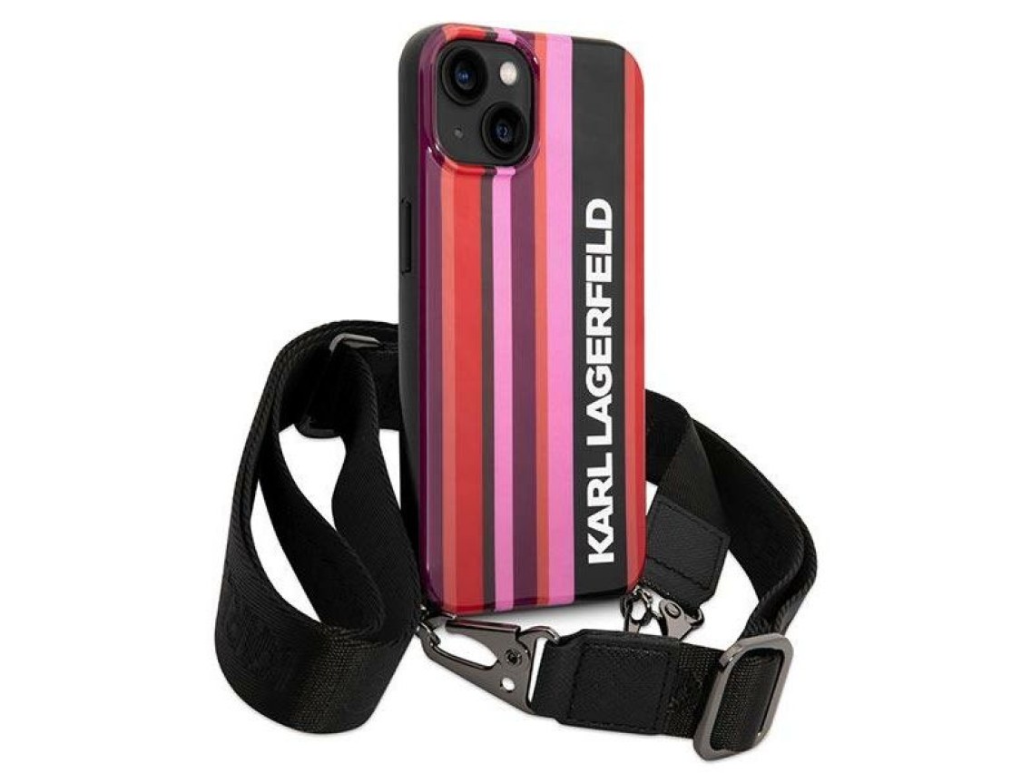 Karl Lagerfeld KLHCP14SSTSTP iPhone 14 6.1 "carcasa rígida rosa / correa de rayas rosas"