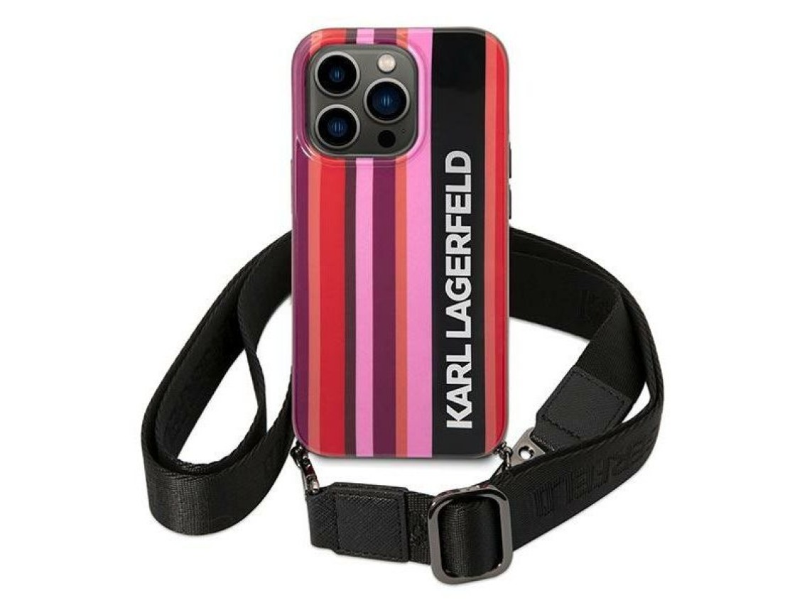 Capa com alça Karl Lagerfeld Color Stripes para iPhone 14 Pro - Rosa