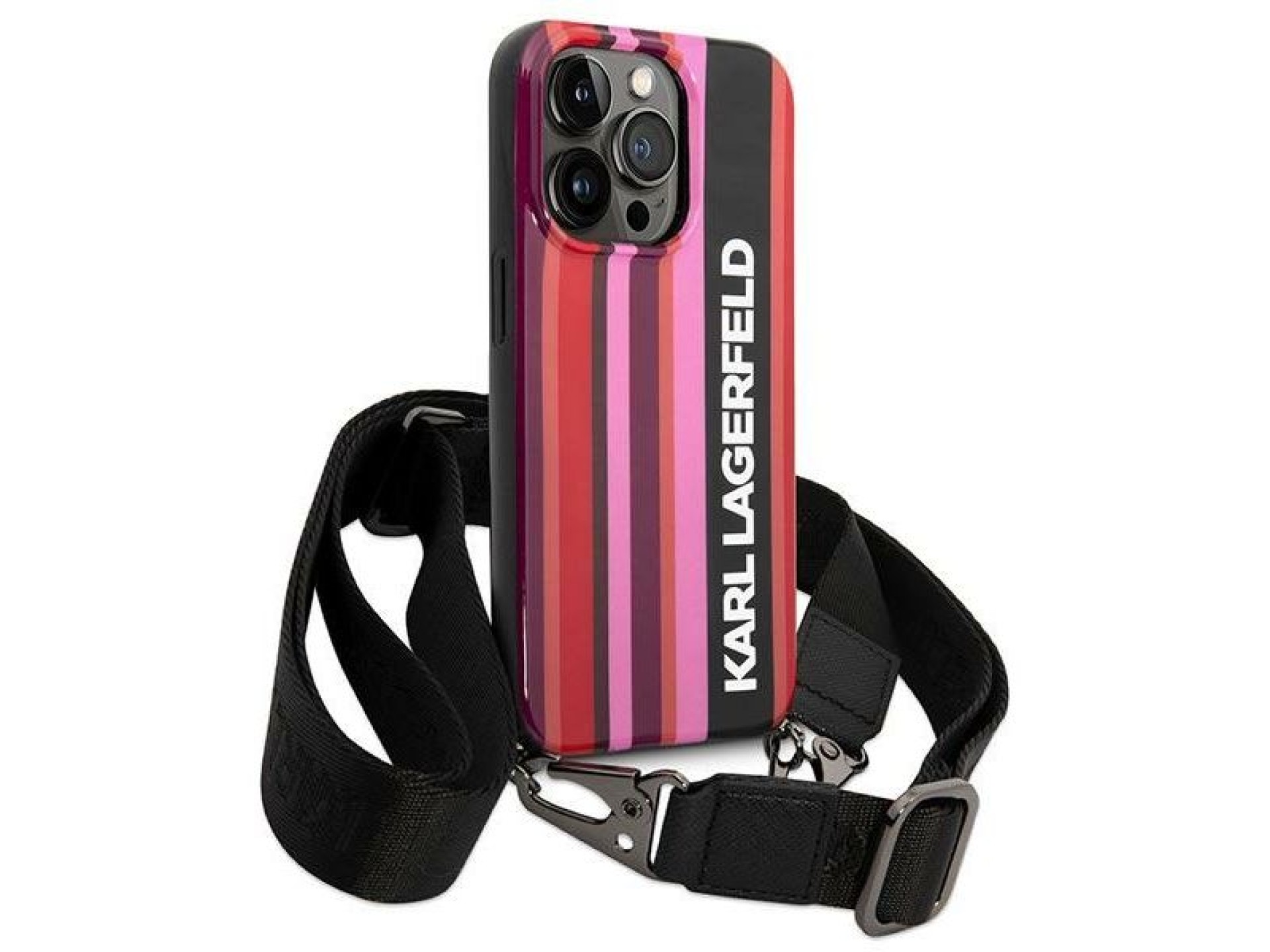 Capa com alça Karl Lagerfeld Color Stripes para iPhone 14 Pro - Rosa