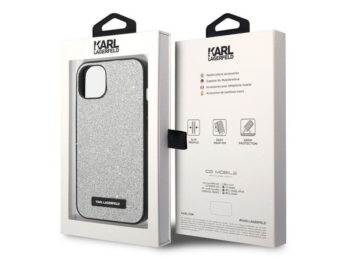 Karl Lagerfeld KLHCP14MG2ELS iPhone 14 Plus 6.7 "capa rígida prateada / placa de glitter prateada co